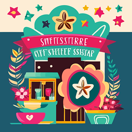 The style for the front-facing illustration is relaxed, vibrant, and colorful. The entire design uses bright colors and simple shapes to catch the eye and highlight the brand name. This design may incorporate some sweet and romantic elements such as hearts, stars, or flowers to add appeal and femininity. At the same time, the image may use popular flat design styles as well as modern vector illustration styles to highlight the brand's fashion and modernity.