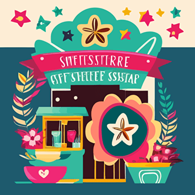 The style for the front-facing illustration is relaxed, vibrant, and colorful. The entire design uses bright colors and simple shapes to catch the eye and highlight the brand name. This design may incorporate some sweet and romantic elements such as hearts, stars, or flowers to add appeal and femininity. At the same time, the image may use popular flat design styles as well as modern vector illustration styles to highlight the brand's fashion and modernity.