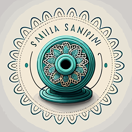 a logo of a spool of sewing thread with a mandala design in the threads, simple vector style.