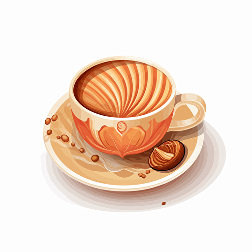 a cup of coffee, with the logo of a sea shell on it, vector, 2d,