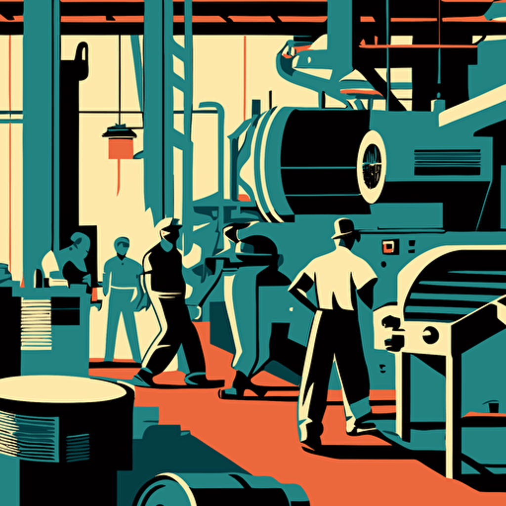 vector art of factory workers in an industrial factory