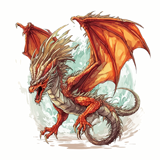 epic dragon in full flight, 2d, vector, white background