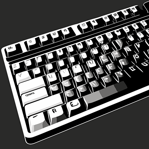 black and white vector illustration of keyboard, top vew, simple.
