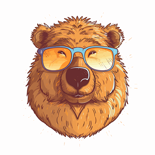 kawaii cute happy capybara wearing sunglasses, highly detailed artwork design vector, contoured, white background