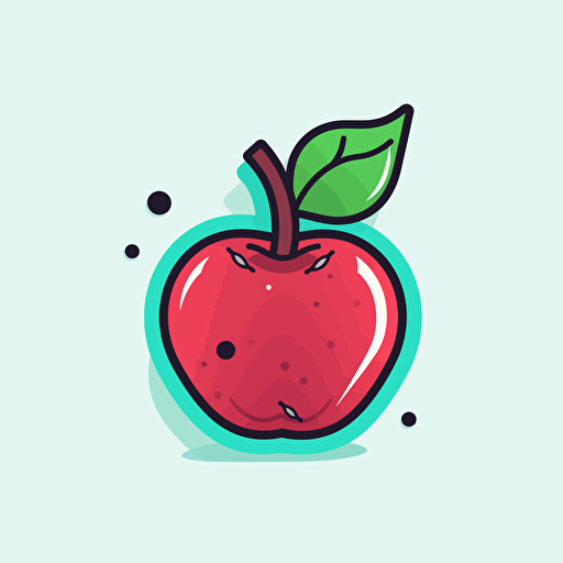 simple 2d vector inkline red apple green leaf cartoon