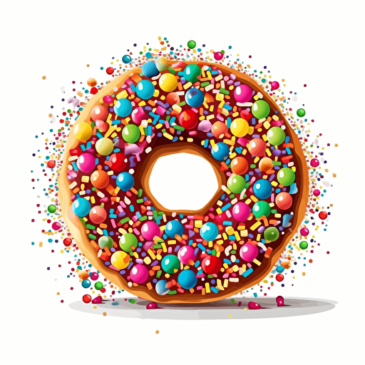cartoon donut sprinkles and frosting, vector art, white background
