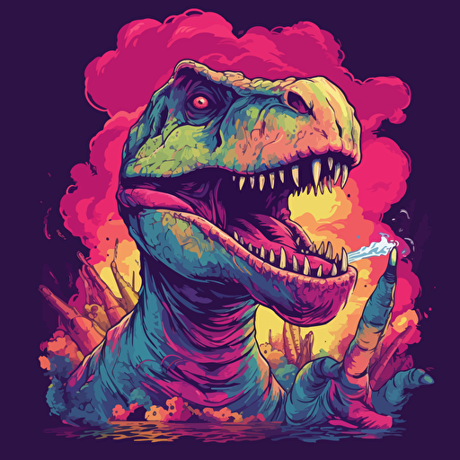 t-rex smoking a cigarette, vector art, 2d, vibrant