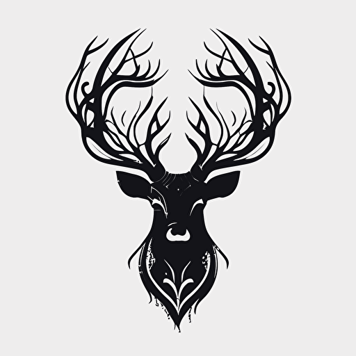 stag head, symmetrical horn, no background, no background noise, minimalistic art, white background, black vector, flash