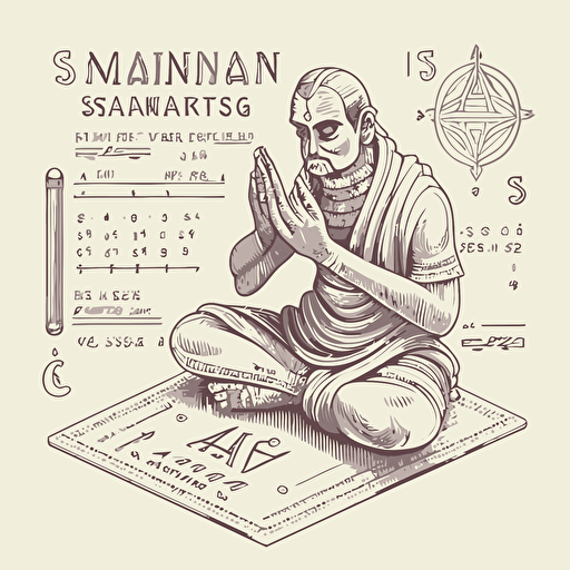 sanskrit knowledge mathematics devanagari asana shankara meditation isometric hand drawn sketches line drawing illustration vector flat art