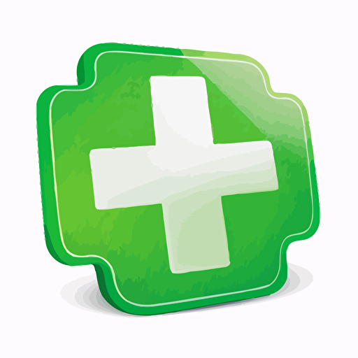 Sticker, green 'plus sign' shaped, Vector, white background, contour