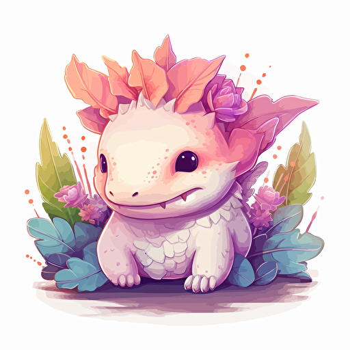 axolotl logo, detailed, cartoon style, 2d clipart vector, creative and imaginative, floral, hd, white background