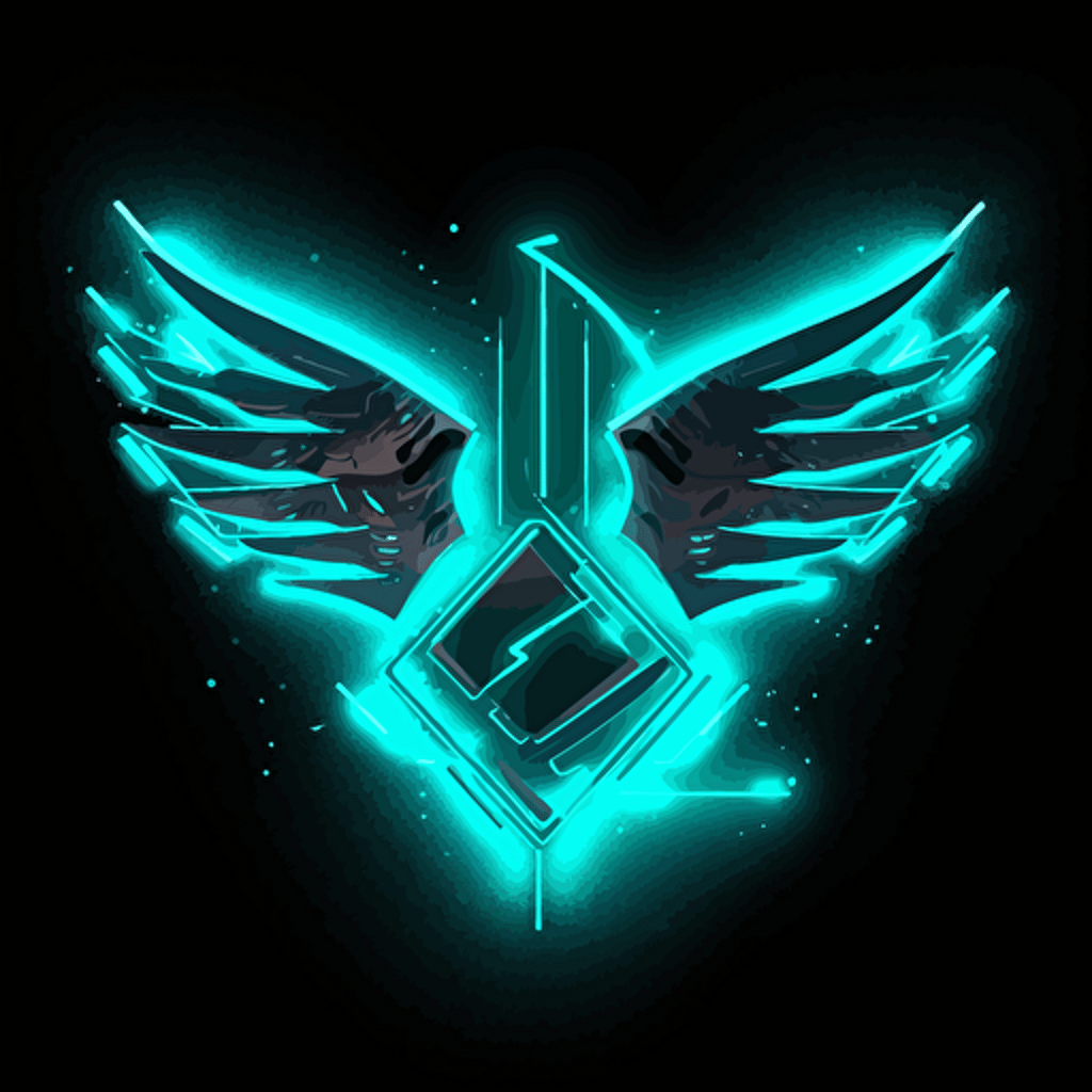 transkeo, turquoise blue neon, vector art, white background