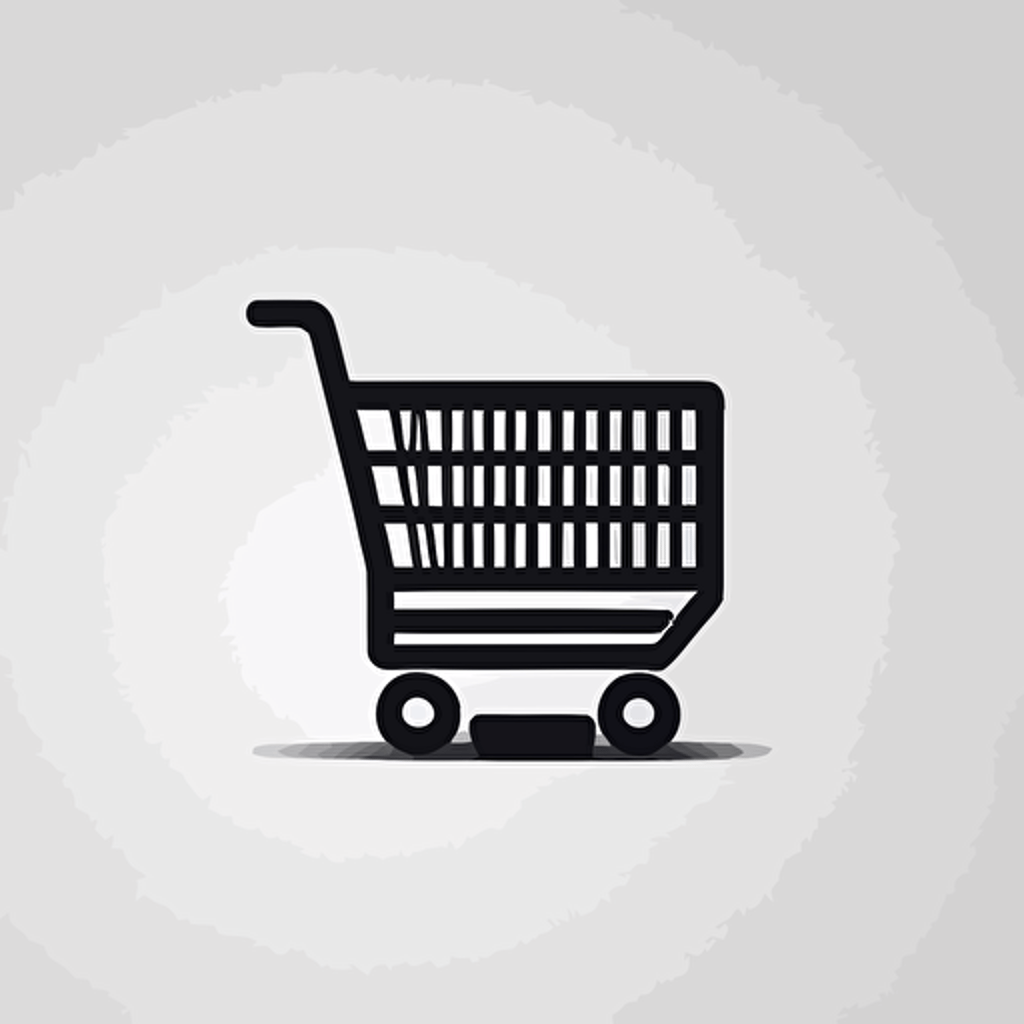minimal line logo of a shopping cart, vector, flat 2d, simple, black on white background