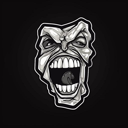 sticker, angry piece of gum, contour, vector, black background