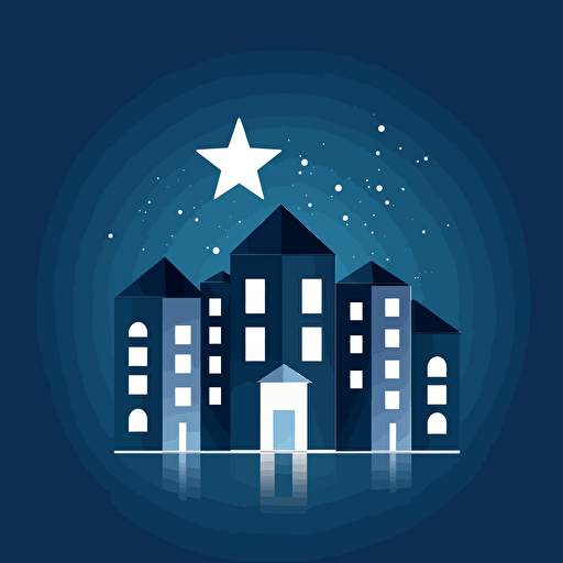 create a minimalistic real estate using buildings and a star, minimal, modern, simple, clean, vector, blue