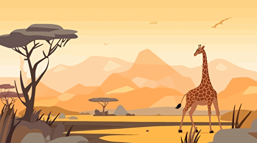 flat vector illustration, giraffe in savannah, high quality, detailed