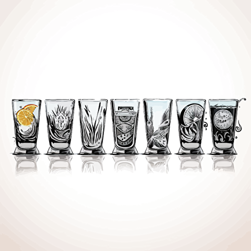 "Small in size, big in flavor " motto for shot glasses drawing black white vector design v5