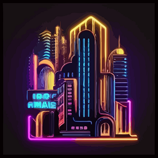 logo futuristic detailed neon lights illustration cartoon vector, cyberpunk architecture abstract, shapes, simple, one color
