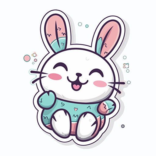 sticker, cute happy colorful bunny, vector, contour, white background