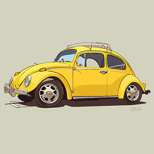 yellow 1967 VW Baja bug Pixar style vector animation anime