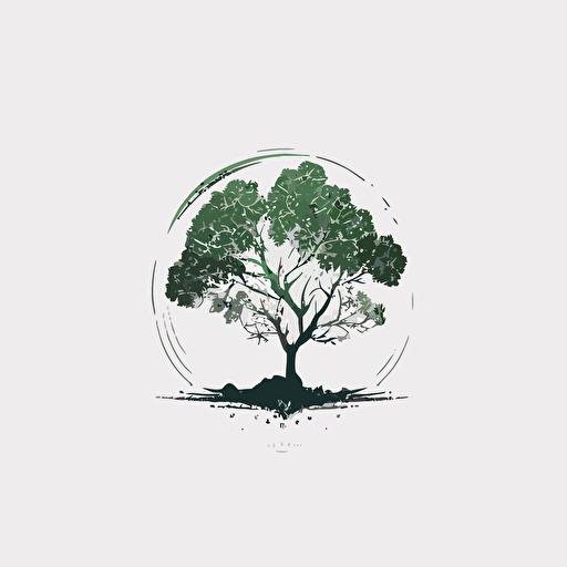 circular logo, tree, vector, simple, modern, minimalist, white space, white background