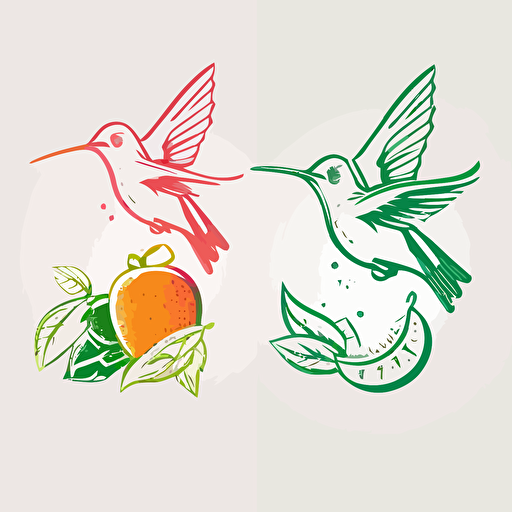 Logo Linear Minimal Hummingbird and tropical fruits, Logo for Health Coach, Vector, Logo, green, pink, orange