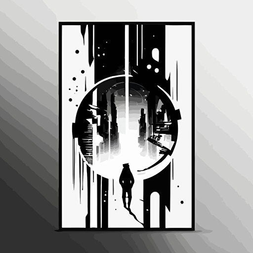 A3 vertical minimal techy cyberpunk abstract poster with futuristic, minimal style using vector elements vertical mirror with black and white colors — v5 — 30:42 — seed 1