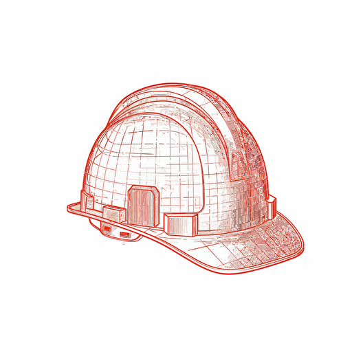 red hardhat vector drawing on a simple white background. style of blueprint
