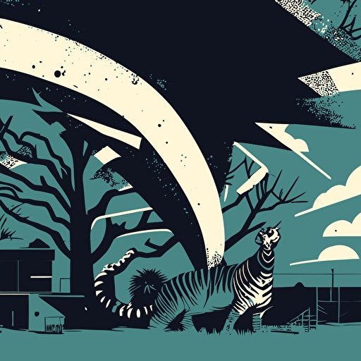 vector style image of a zoo being destoryed by a tornado
