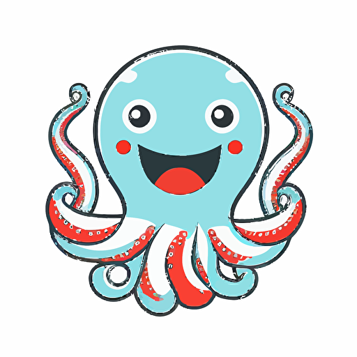 a mascot logo of a smiling octopus, simple, flat, vector, white background