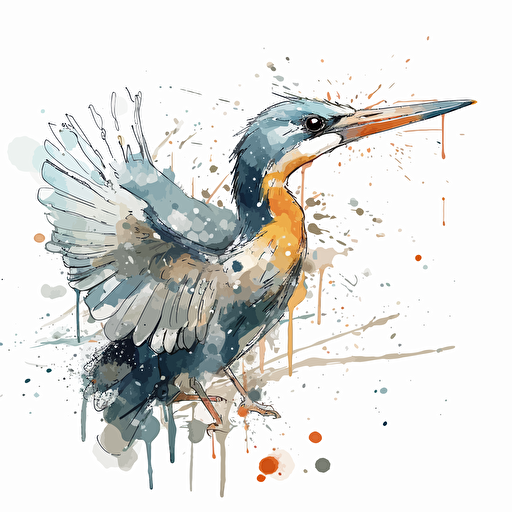The fish-eating bird vector line watercolor infiltration has a strong sense of sketch.