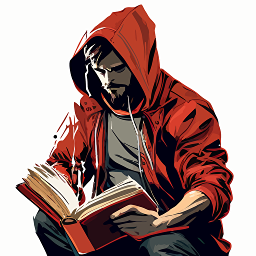 red hoddie man with a book Vector art log