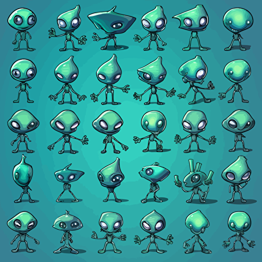 906 poses for a video game sprite sheet, no background, brand new aliens by DJ SHADOWMIND, vector art,