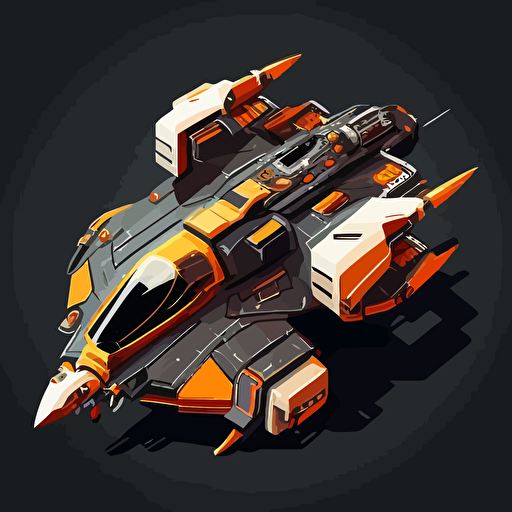 futuristic space ship from the Expanse tv show, top down, isometric, orange and grey, black background, minimalistic, vector