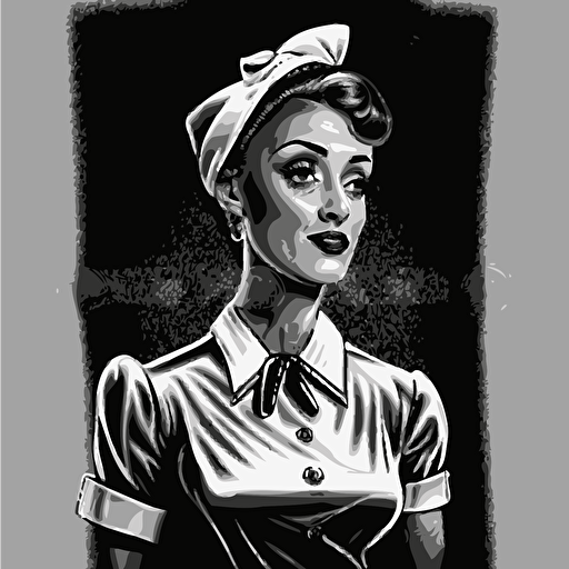 black and white 2d vector art of a dental assistant dressed in drag fabolous