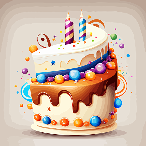 birthday cake, vector, details, full color, playful, white background, v4