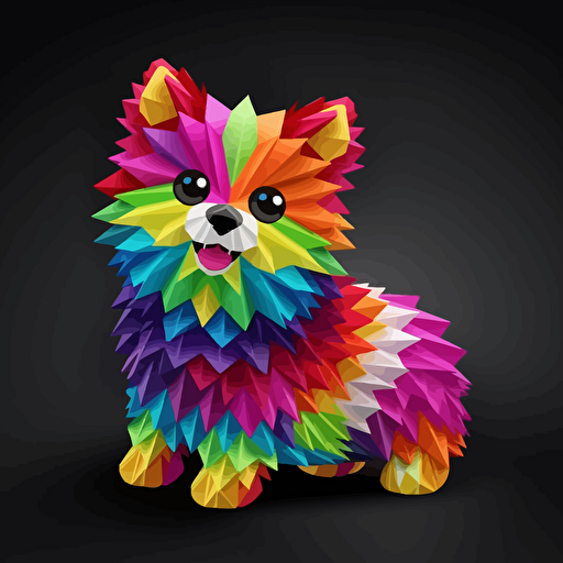 colorfull origami Pomeranian dog, vector art, black background