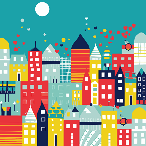 a basic city themed card back design in a reversible design, fun primary colours with a vector art style