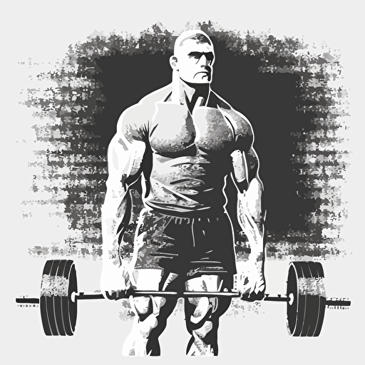 deadlift bar with weights, vector style, black and white