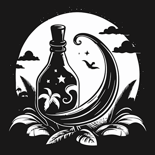 Black and WHite vector illustration of magic potion and magic banana