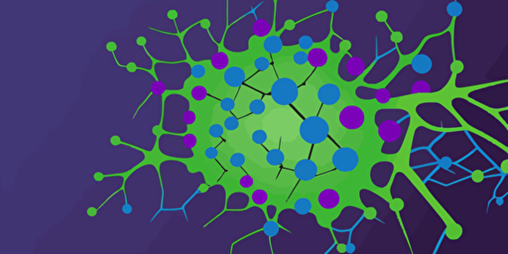 vector illustration of neural network palette is mainly purple with bits of blue and a little green