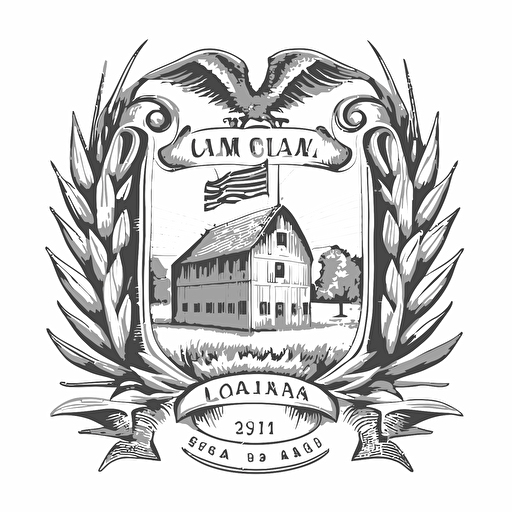 line drawing coat of arms, iowa barn, corn, Vector