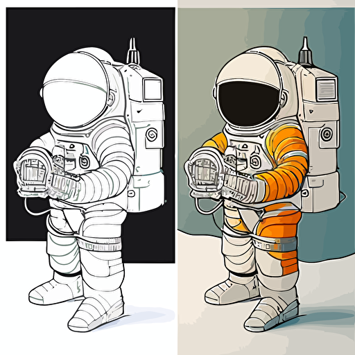 draw a 2D vector, cartoon, astronaut, a simple drawing, in color but bordered with a black line, flat drawing and without details on a white background