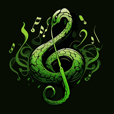 2d, very simple, very little detail, vector logo, only green in colour, a snake integrated with a music note
