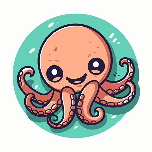a simple flat round logo featuring a friendly smiling anime kawaii octopus with all 8 arms visible, vector image, highly stylized anime, 32k uhd