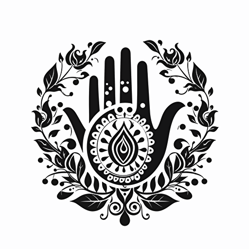 mehendi logo, on a white background, black and white, vector logo, flat