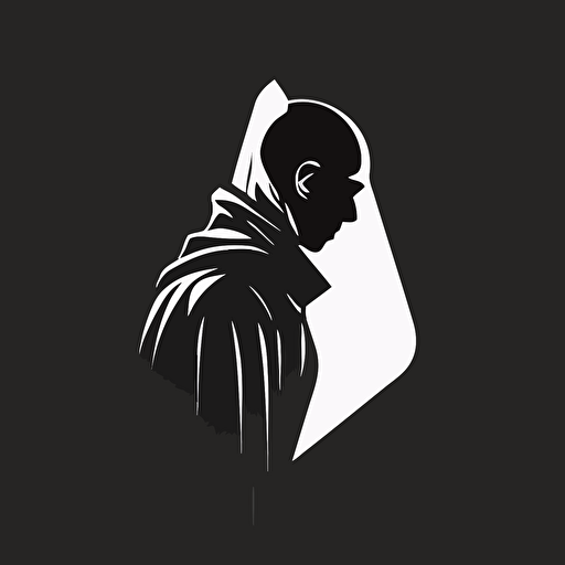 black and white vector logo of a minimalistic monk for a modern, futuristic, simple tech company