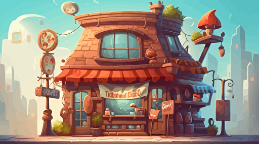 vector illustration, Quirky Fantasy Shop, 2d animation, anime, vector image