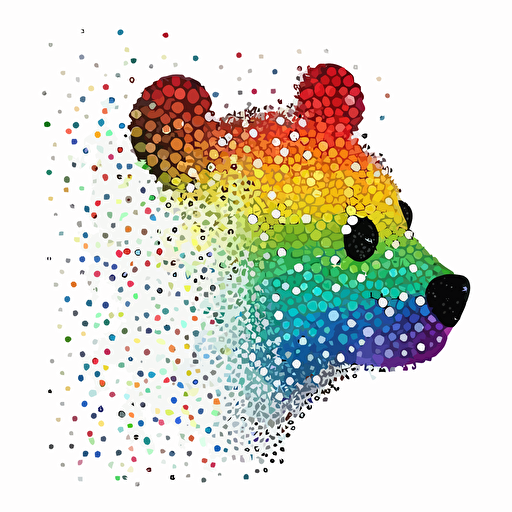 Gay Pride pixar bear head illustration made out of connected dots, vector art, ink, white background