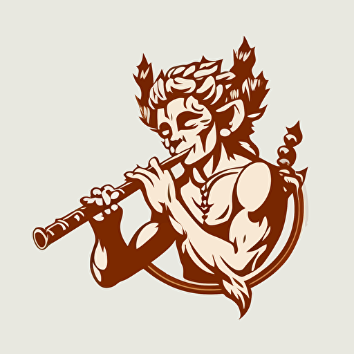 faun playing the flute, vector logo, vector art, emblem, simple cartoon, 2d, no text, white background